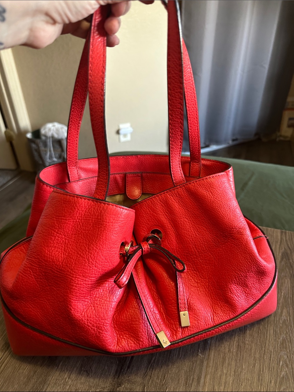 kate spade Red Leather Drawstring Shoulder Bag